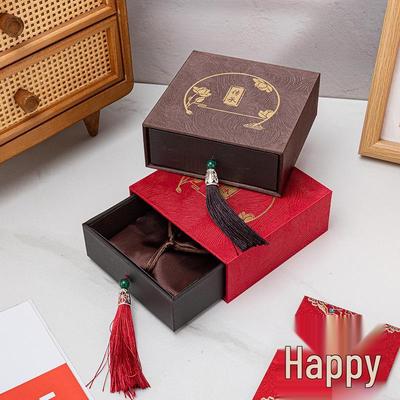 Tassel Heritage Jewelry Storage Box with Gold Silver Ornament Design