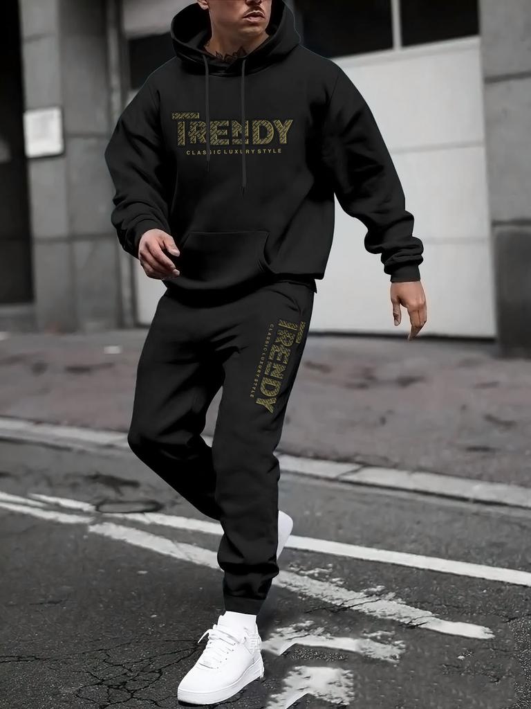 New sweater sweatpants set letter printing casual jacket autumn and winter velvet street tide youth hooded suit