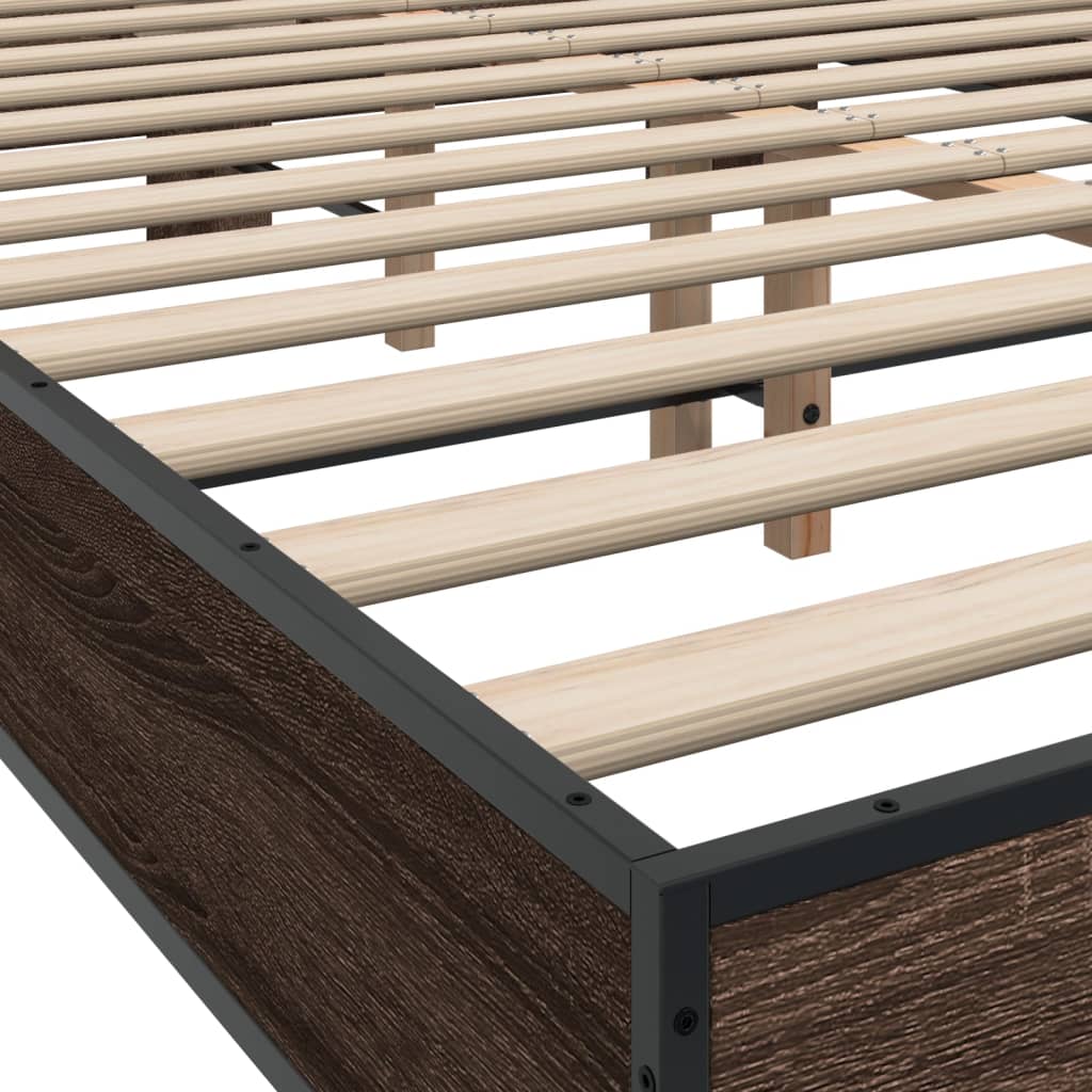 Brown Oak Effect Bed Frame 120 X 200 Cm Wood Based Panel & Metal