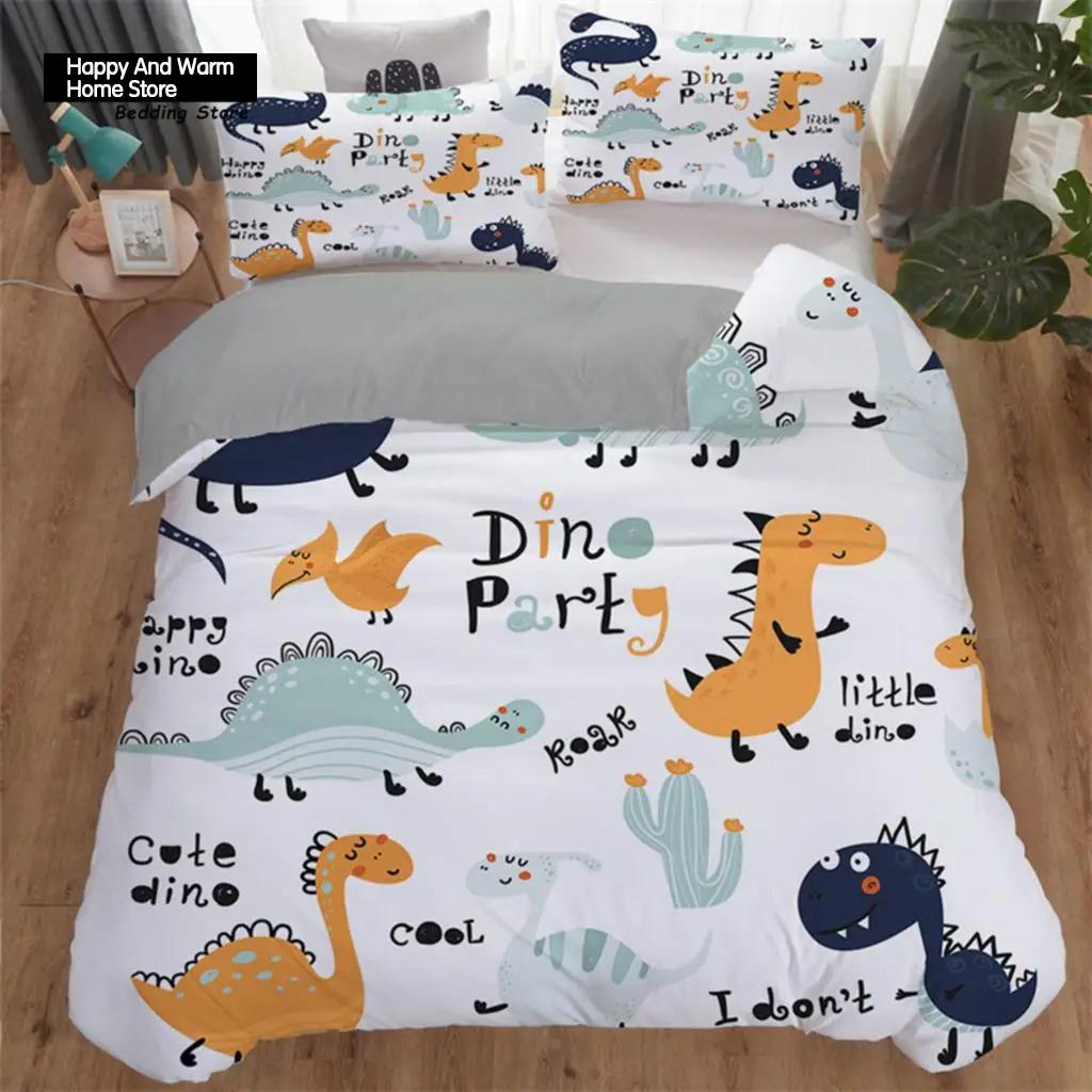 Cartoon Dinosaur Toddler Bedding Set Cartoon Animals Duvet Cover Microfiber Quilt Cover With Pillowcases For Boys Girl Teen