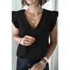 Women European Casual Solid V Neck Sleeveless Ruffle Pullover T Shirt Top