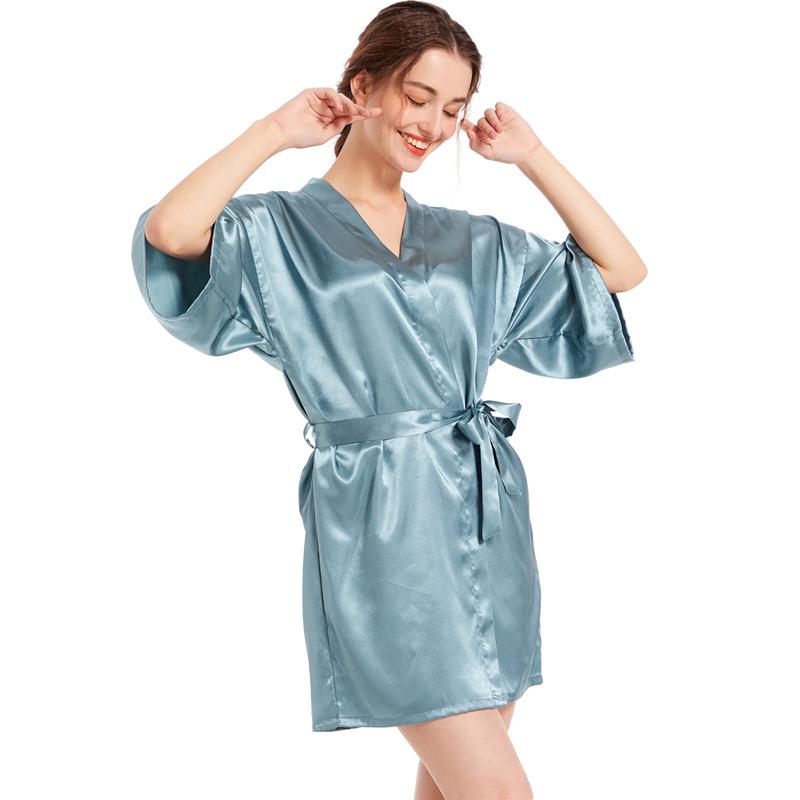 Women's Satin Twist Short Bathrobe - Glossy, Solid Color, Summer Thin, Sexy Cardigan