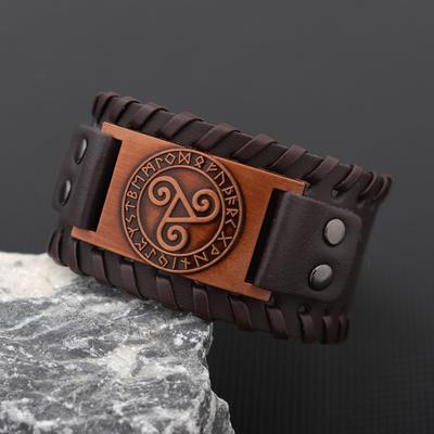 New Retro Wide Leather Nordic Rune of Odi Bracelet Men's Viking Celtic Solomon Pattern Party Gift Accessories