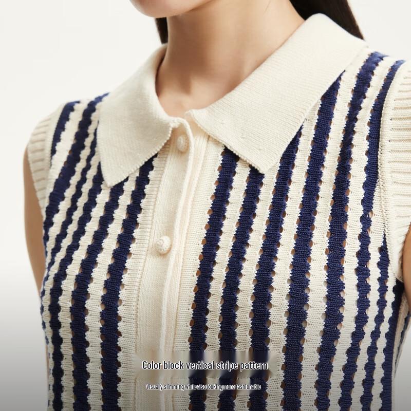 VEROMODA 2025 Color-Block Striped Lapel Knitted Vest