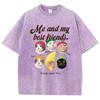 Io e la Mia Migliore Amica T-shirt Lavate in Cotone Donna Stampe Gatti Carini T-shirt Top Oversize Stile Usurato Girocollo Abbigliamento Donna