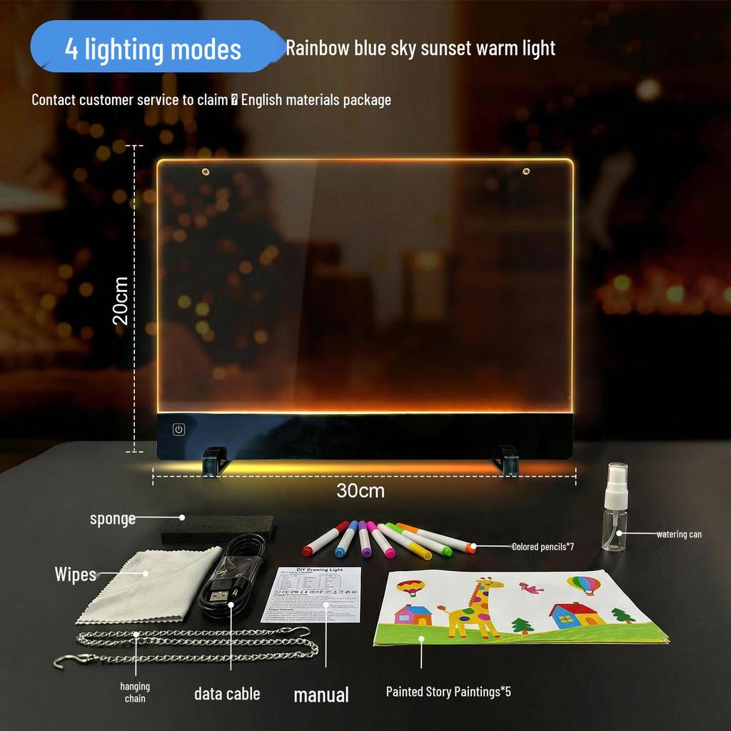 LED Luminous Doodle & Painting Board for Kids - Fluorescent & Erasable Night Light Gift