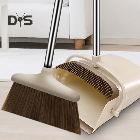 2Pcs/Set Long Handle Broom Dustpan Set Self-Cleaning Indoor Broom Floor Cleaning Soft Bristle Broom Dustpan Set