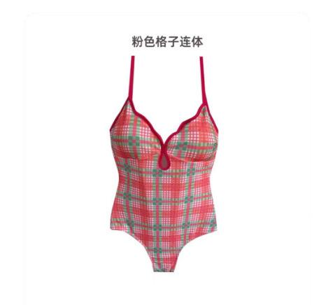 

Hua Shaonaza same plaid swimsuit bikini small fresh plaid student swimsuit triangular one-piece vacation one-piece M