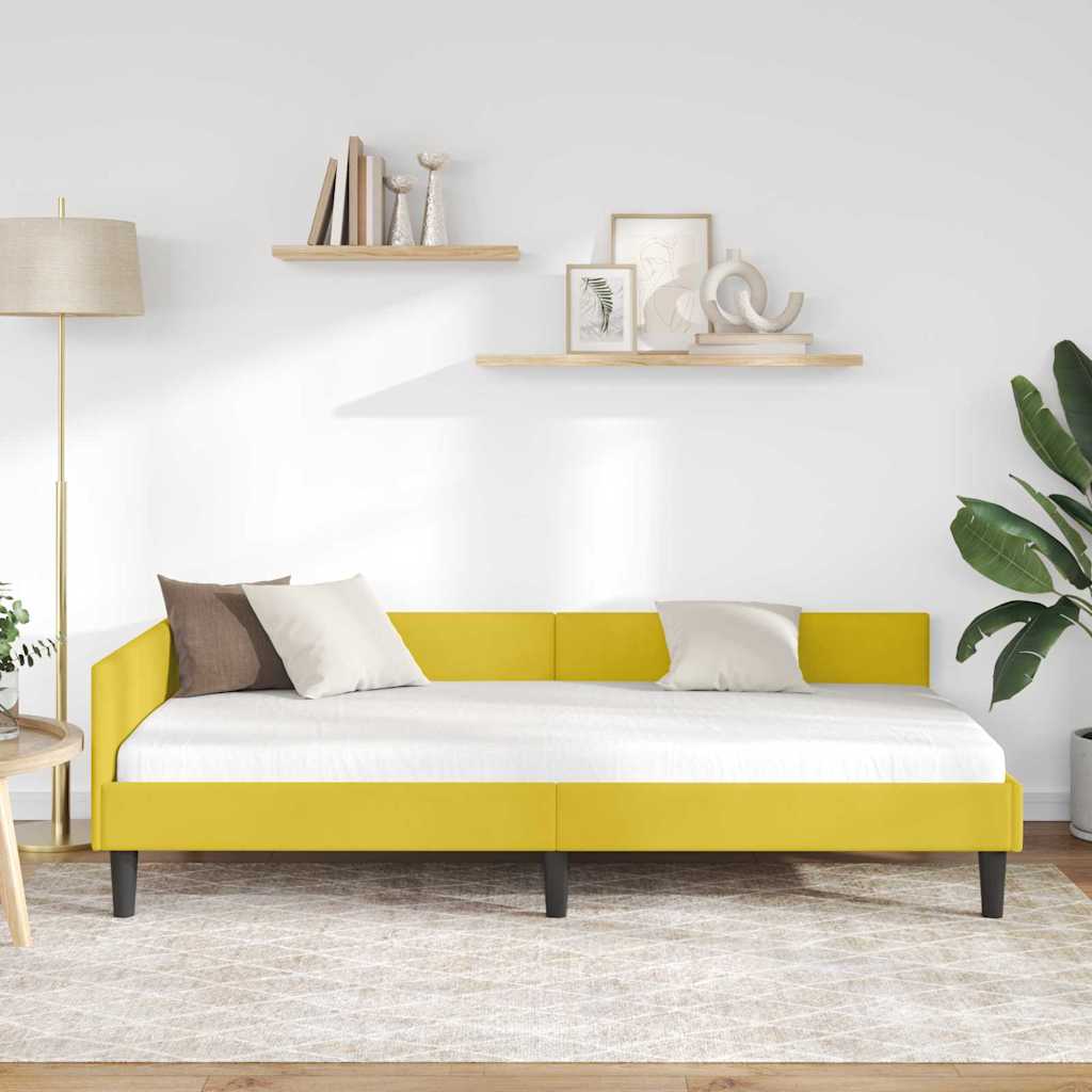 Corner Bed Frame with Headboard Yellow 100 Cm X 200 Cm Velvet