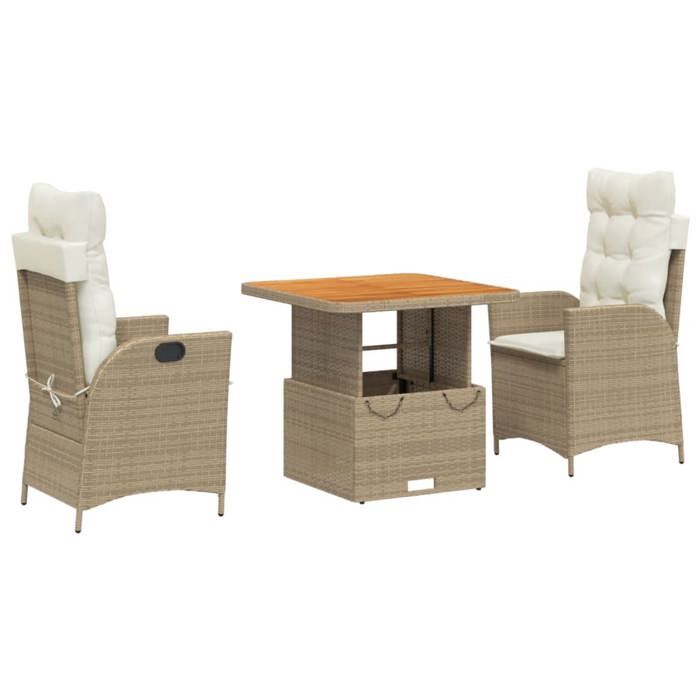 VidaXL Ensemble à Manger de Jardin avec Coussins 3 pcs, Table de Terrasse, Meubles de Patio, Mobilier d'Extérieur, Beige 3277469