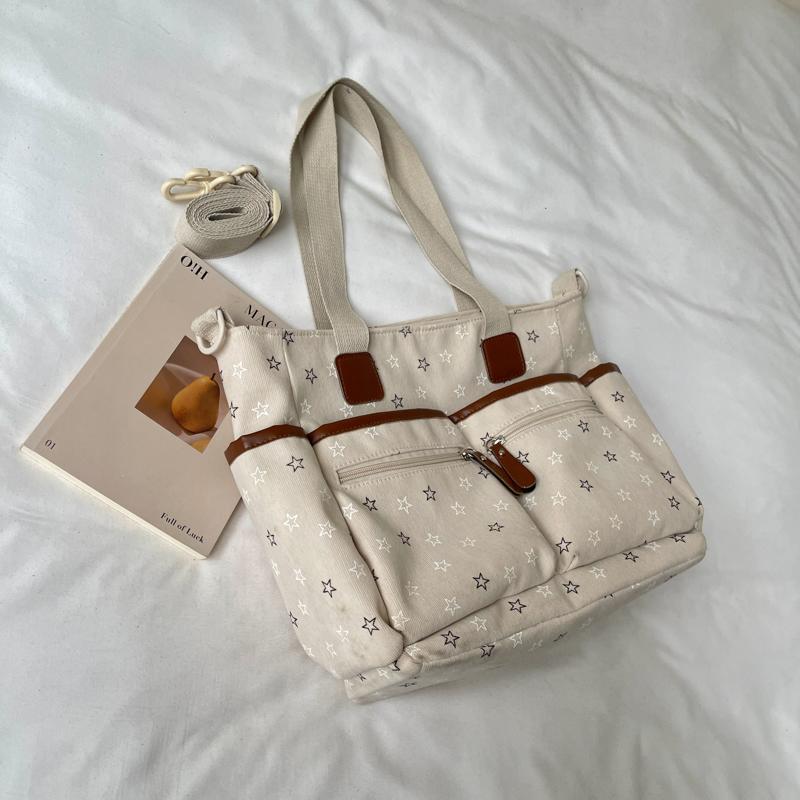 Womens Star Print Canvas Tote Bag Large Capacity Casual Shoulder Handbag Purse