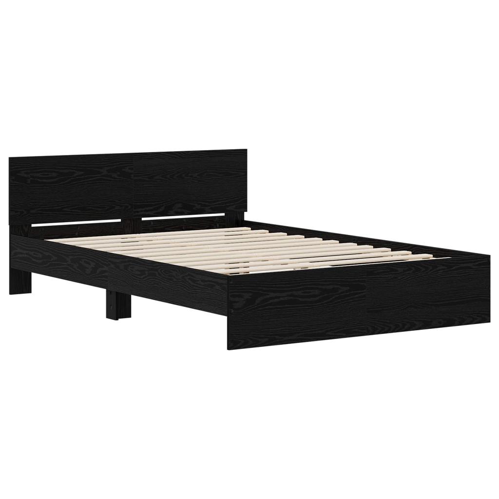 Bed Frame with Headboard Black Oak Effect 140 x 200 cm