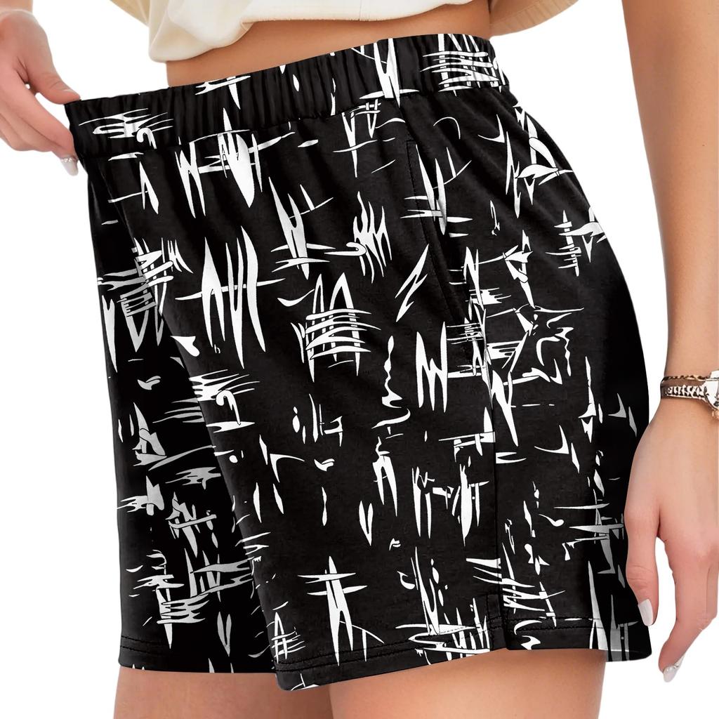 Ladies Casual Fashion High Waist Floral Elasticated Waist Shorts