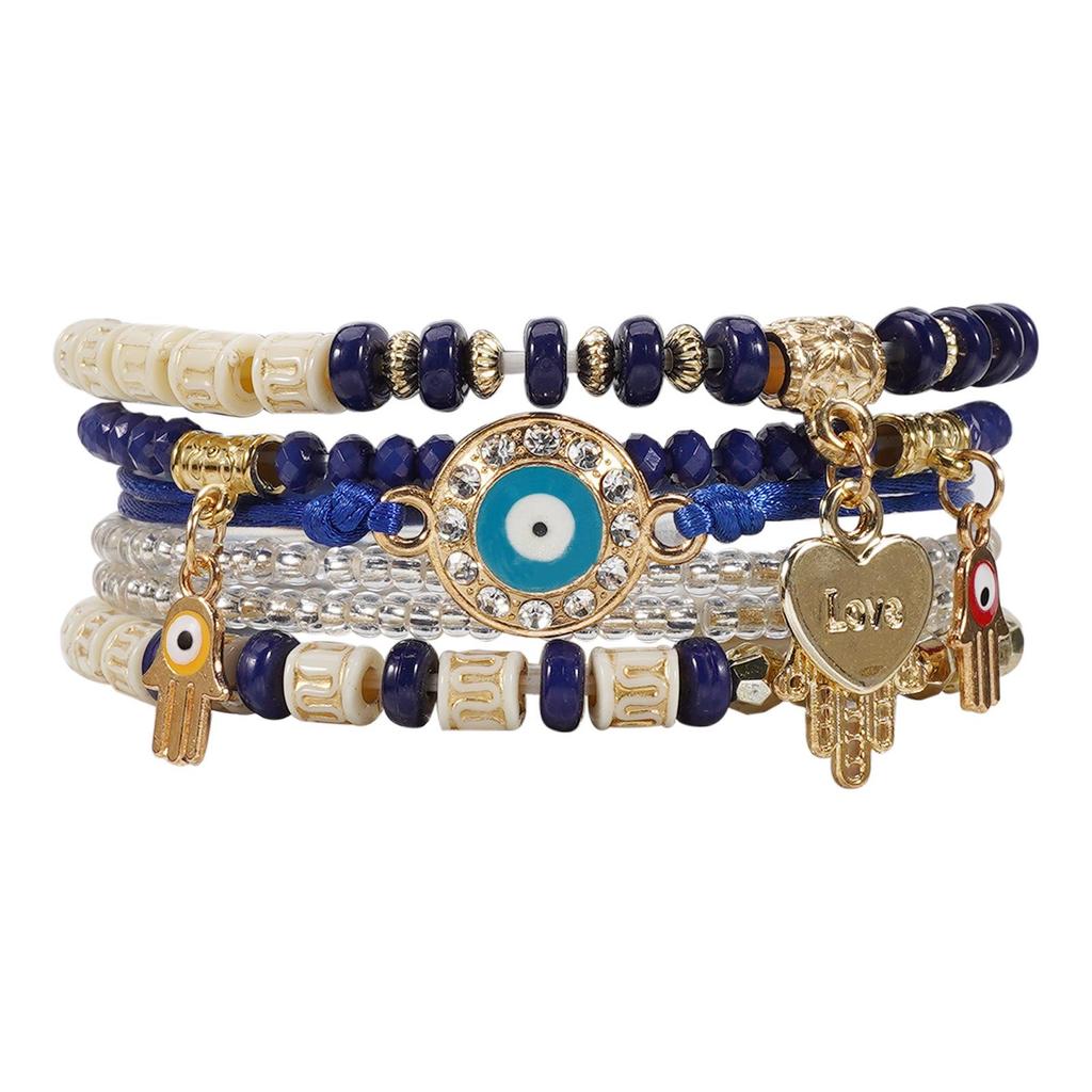 Eye of the Devil Handmade Beaded Bracelet - European & American Style, Multi-layer Elastic Design