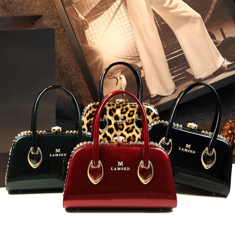 Patent Leather Mom's Handbag: Fashionable Genuine Leather Crossbody Shoulder Bag