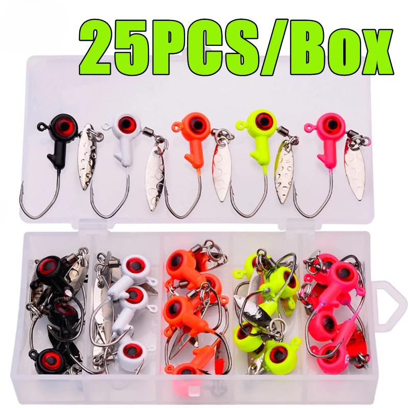 

Новые 25 шт./коробка Рыболовные джиг-головки с лепестком, Подлесок, Джиг-головка для ловли краппи с лепестком «Ивовый лист», Рыболовный крючок, Снасти 1.4g