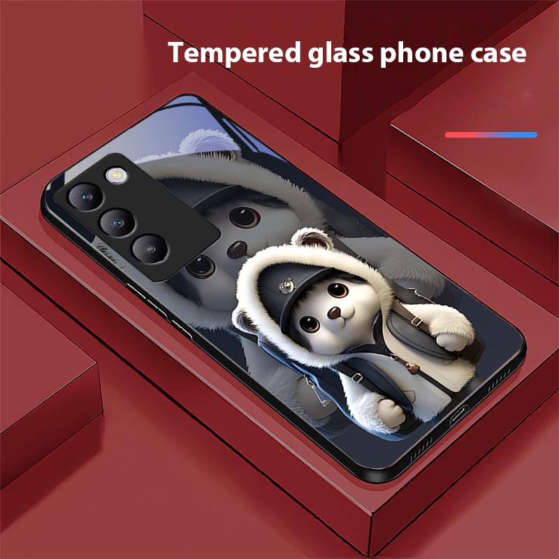 Cute Little Panda For Y72 33S 11 03 36 96 Lite 35 16 Iqoo 12 V40 SE 5G 29 40 21 30 X80 Pro Vivo Tempered Glass Phone Case Black