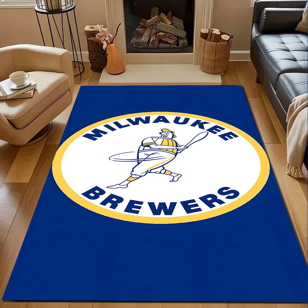 Milwaukee Brewers Vintage Logo Patterned Carpet, Non Slip Mat Suitable for Living Room and Bedroom Sofas