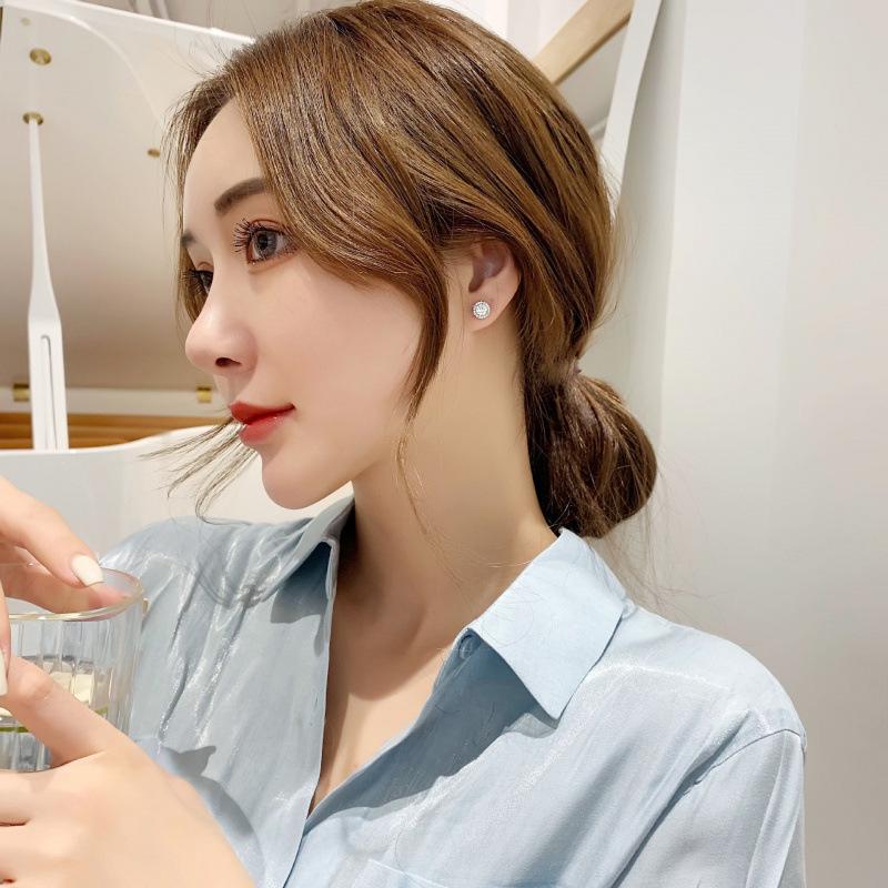 Silver-Plated Princess Round Bag Stud Earrings - High-End European and American Style Fashion Accessories for Women