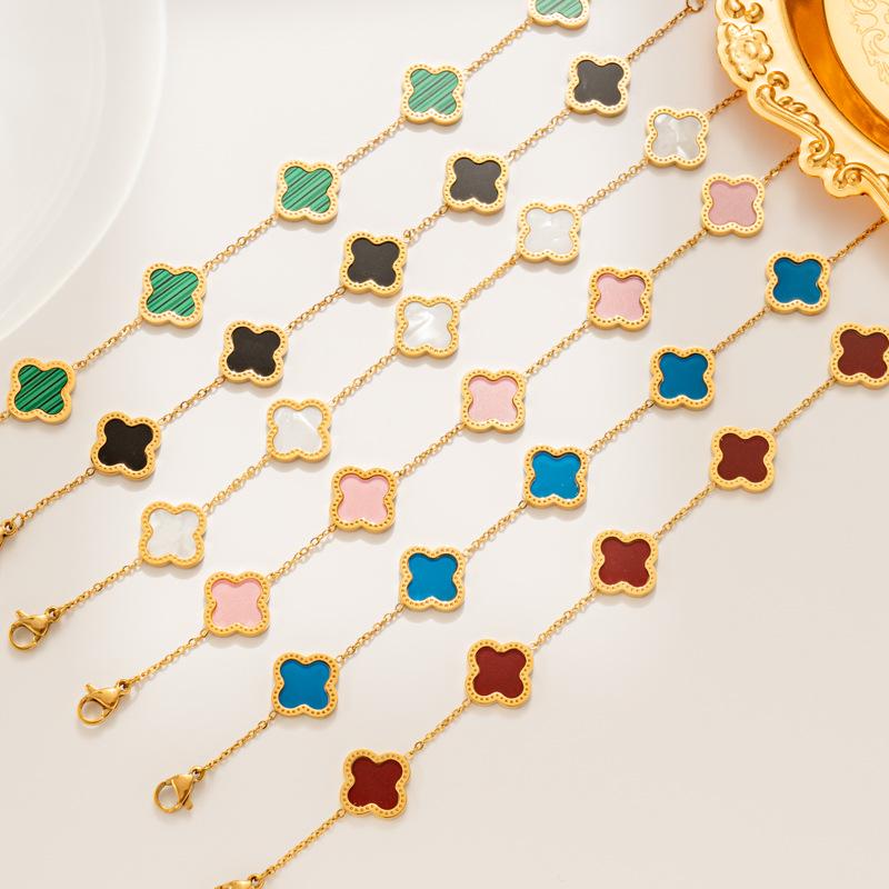 Lucky Titanium Fourleaf Clover Steel Bracelet Korean Style 18k Rose Gold Nonfading Jewelry