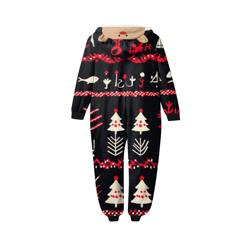 Christmas Print Family Matching Hooded Long Sleeved Zippered Jumpsuit Set