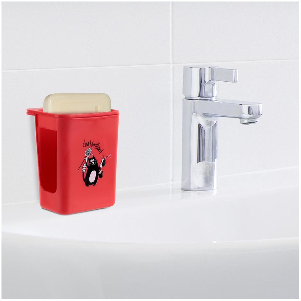 Les Trésors De Lily [Q4788] - Červený držák na houbičku 'Kočky' (lesklá kočka) - 8,5x10x7 cm