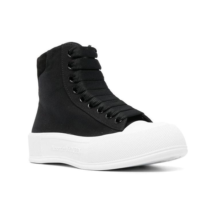 (WMNS) Alexander McQueen High-Top Deck Skate Plimsoll Shoes 'Black White' Women's 697123W4MV71070