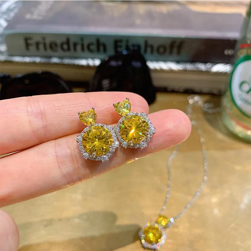 

Simple 925 Silver Heart Shaped Emeralds Necklace Earrings 2024 Trend for Women High Quality Luxury Jewelry Korean Fashion One size