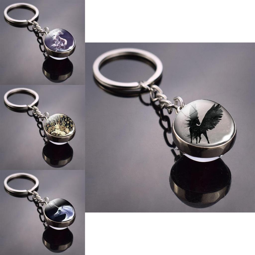 Einhorn Anhänger Halskette mit Zinklegierung Rundem Glasanhänger für Eleganten Schmuck