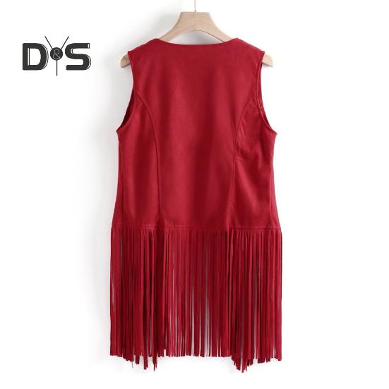 Women Cardigan Tassel Fringed Solid Color Open Stitch Vintage Western Cowboy Cosplay Hippie Sleeveless Stage Performance Role Play Lady Waistcoat