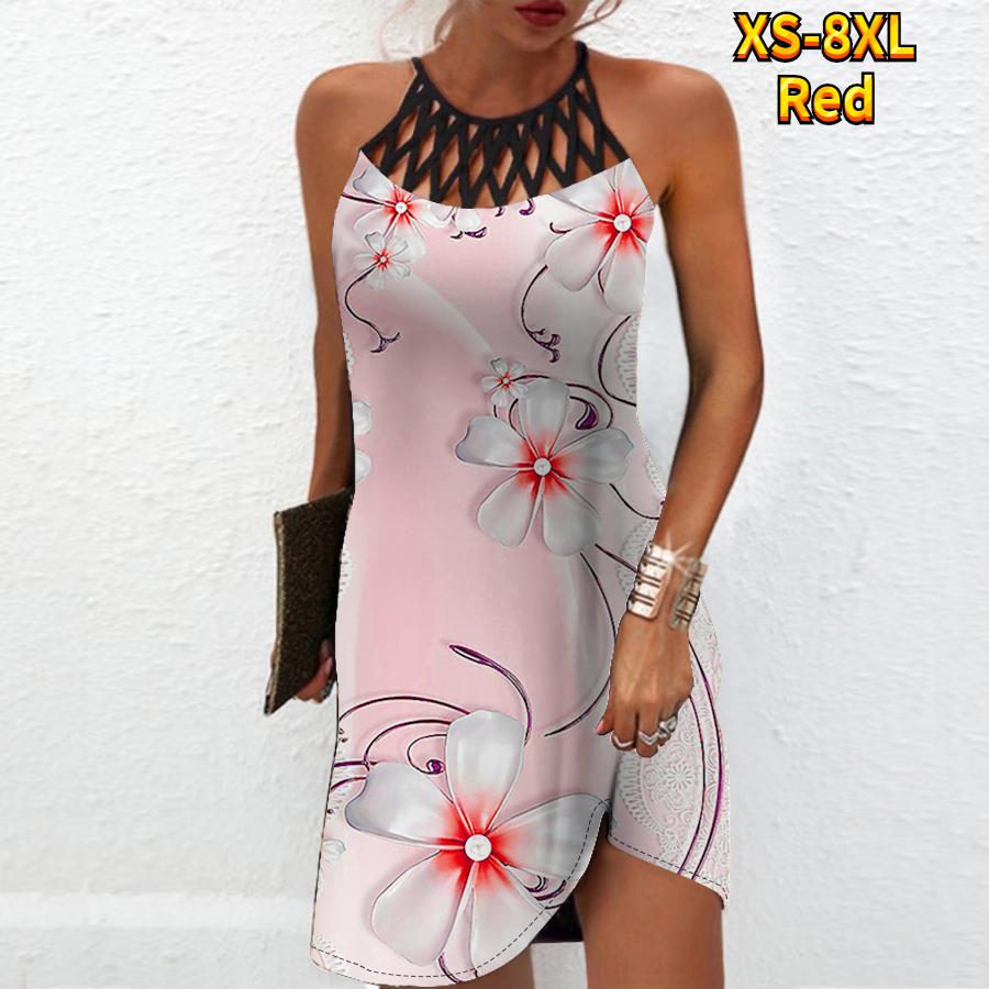 

Летнее модное сексуальное платье без рукавов, мягкое повседневное платье с 3D керамическим цветочным принтом, платье на бретельках без рукавов, летнее платье на подтяжках 8XL красный