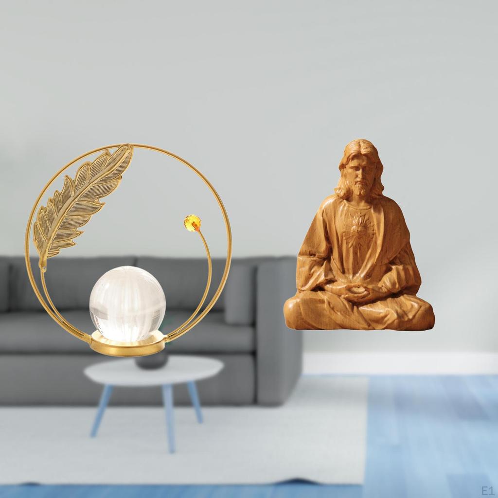 Crystal Heart Metal Jesus Sculpture Sacred Ball Figurine Collectible Statue Ornament for Hallway