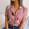 Women Summer Suit Collar Feather Loose Short Sleeve Shirt Blouses Loose All Match Tops