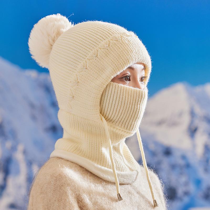 One-piece Hat for Women, Cold-proof and Warm In Autumn and Winter Scarf One-piece Hat for Riding Cold-proof Ear Protectors Thickened Knitted Wool Hat