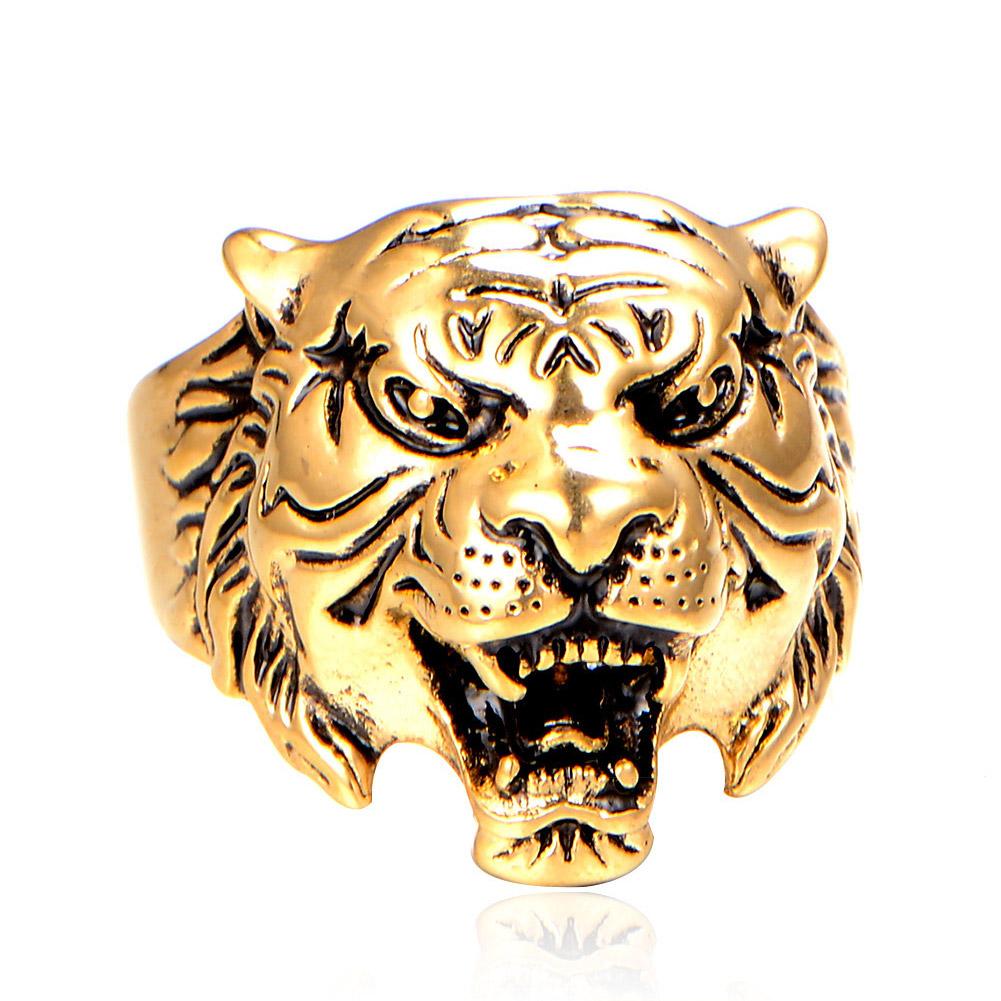 Tiger Ring for Men's Personality Exquisite Animal Jewelry Titanium Steel Retro Tiger Head Ring Antique Adjustable Open Ring 1PCS
