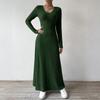 Women's Long Sleeve Dress Fall Casual T Shirt Loose Fit Pleated Front Dresses With Pockets