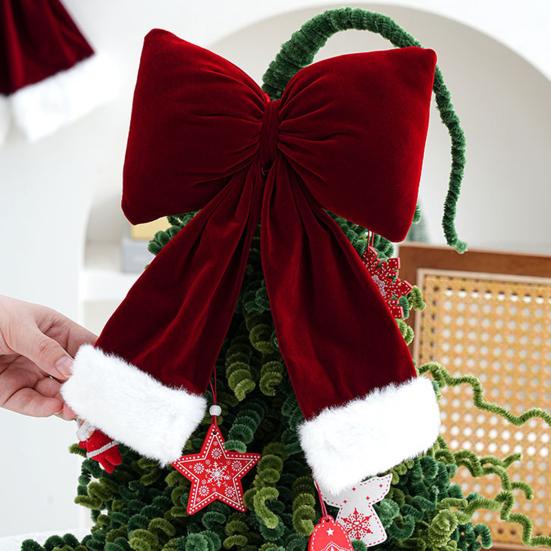 Red Christmas Velvet Bows Vintage Plush Stuffed Christmas Bows Hanging Ornament