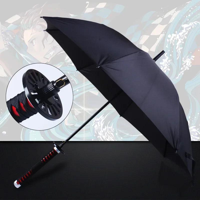 8 Bones Anime Umbrella with Long Handle Windproof Samurai Sword Japanese Ninja-like Sun Rain Straight Beach Umbrella for Gifts
