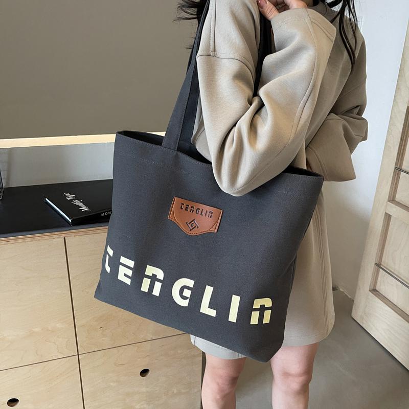 Large Capacity Tote Bag Women's Shopping Bag Letter Print Commuter Student Shoulder Bag