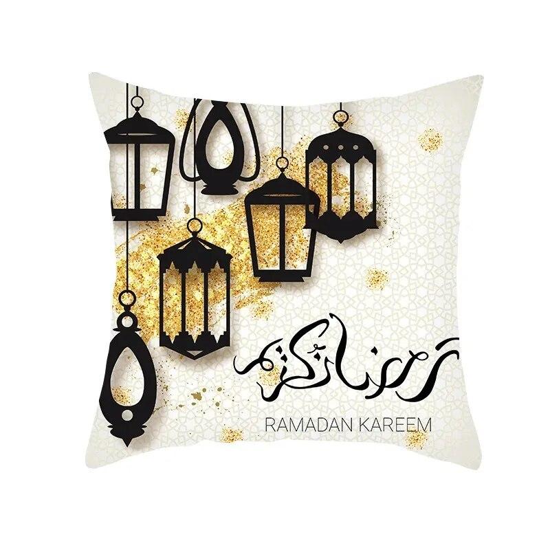 Eid Mubarak Ramadan Golden Moon Print Pillowcase Sofa Cushion Cover Islamic Muslim Home Bedroom Decor