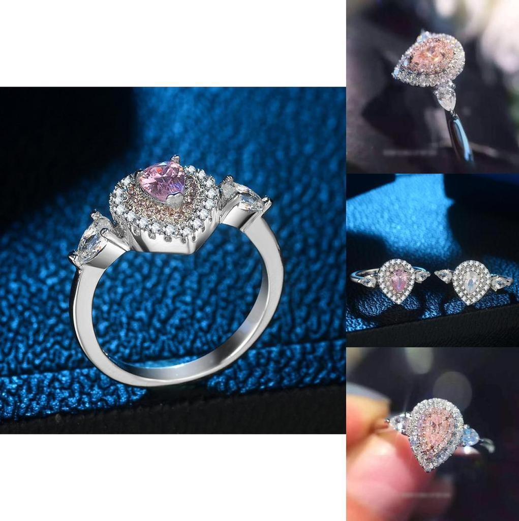 Bague de Fiançailles Élégante en Diamant Rose avec un Design Classique en Forme de Goutte d'Eau pour Femmes