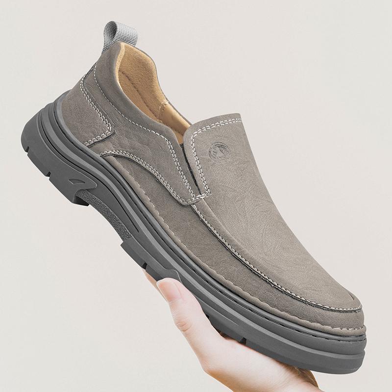 Men's Handmade Leather Shoes Slip on Casual Sneakers Low-top Walking Shoes