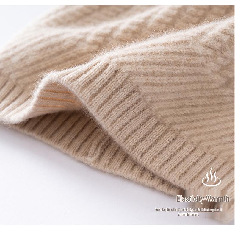 Women's 100% Pure Cashmere Ribbed Knit Hat - Stylish Solid Color, Warm Head Covering with Ear Protection