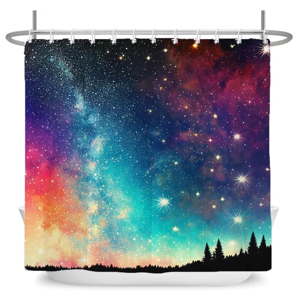 Bright Universe Starry Sky Print Fabric Waterproof Shower Curtain with Hooks For Bathtub Bathroom Screens Home Decor Wall Cloth