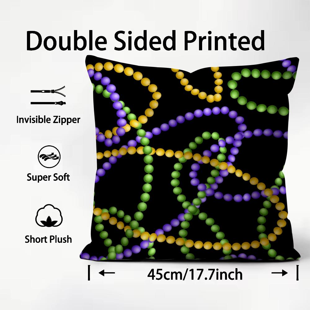 Famous Mardi Gras Ball Cushion Cover Plush Fabric Soft Double-Sided Printed Sofa Warm Winter Home Child Gift Pillow Case