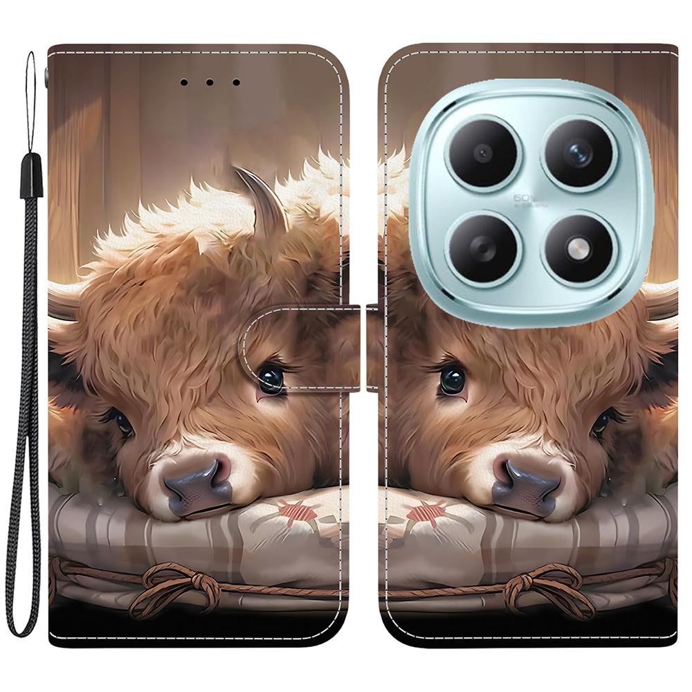 Pro Xiaomi Poco M8 5G/Redmi Note 15 5G (Globální) Kožené pouzdro Stojan Peněženka Vzorový potisk Kryt na telefon s poutkem na zápěstí