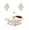 Pink Green Stones Beads Multistrand Kundan Choker Necklace Earring & Ring Set For Women
