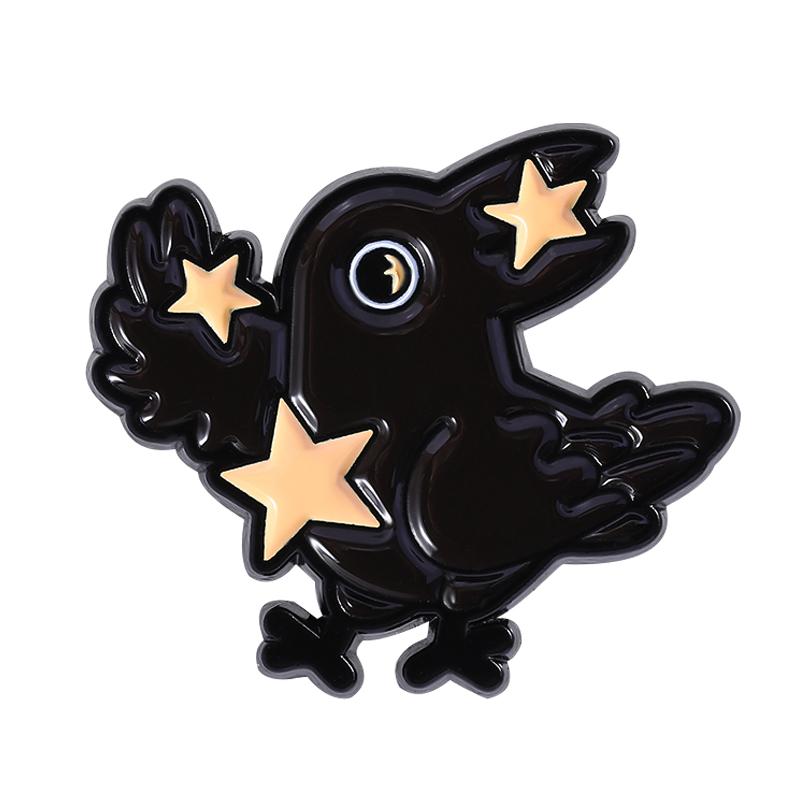 

Putting Myself First Enamel Pins Messy But Happy Black Crow With Medal Award Brooches Lapel Badge Jewelry Gifts For Friends