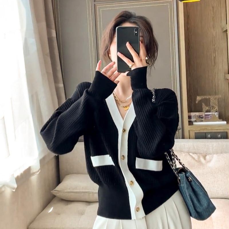 Autumn Long Sleeve V-neck Knitted Sweater Jacket Women's Cardigans Winter Slim Fit Single Breasted Sweater Cardigan Elegant Solid Lady Knitwear 25332