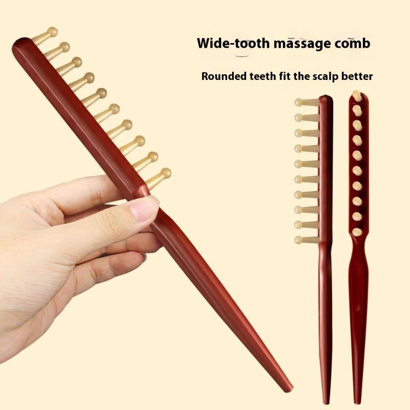 Holzkamm mit langem Griff und breiten Zinken zum Locken und Wellenstylen der Haare, professionelles Salonwerkzeug für schwarzes Haar und Perücken
